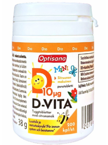 Пищевая добавка для детей Optisana D-vita 10mg 200таб