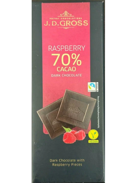 Тёмный шоколад J.D. Gross Premium 70% с малиной 125 г