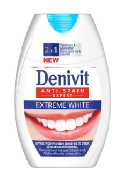 Зубная паста и ополаскиватель для полости рта Denivit Extreme White 2 в 1 75 мл