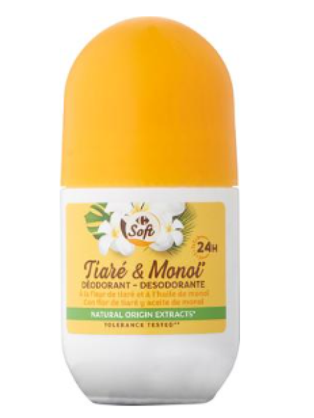 Шариковый дезодорант Carrefour Soft Tiaré & Monoï 50мл