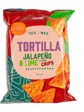 Чипсы Coop Tortilla с перцем халапеньо и лаймом 150г
