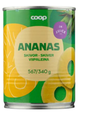 Кусочки ананаса в ананасовом соке Coop ananas 567/340 г