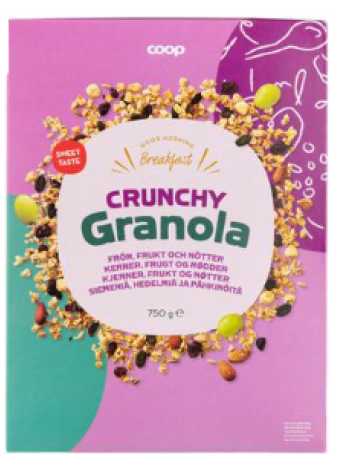 Хрустящие мюсли гранола Coop с семенами, фруктами и орехами 750 г