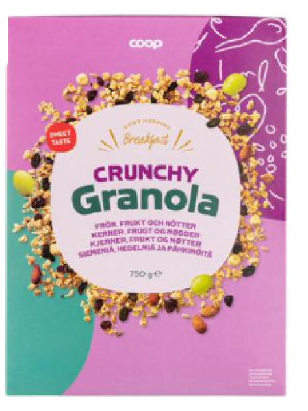Хрустящие мюсли гранола Coop с семенами, фруктами и орехами 750 г