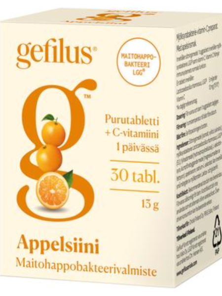 Препарат на основе молочнокислых бактерий и витамина С Gefilus 50 таб со вкусом апельсина