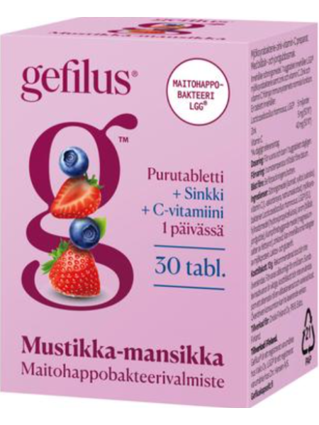 Молочнокислые бактерии Gefilus 30 таб черника-клубника C+цинк