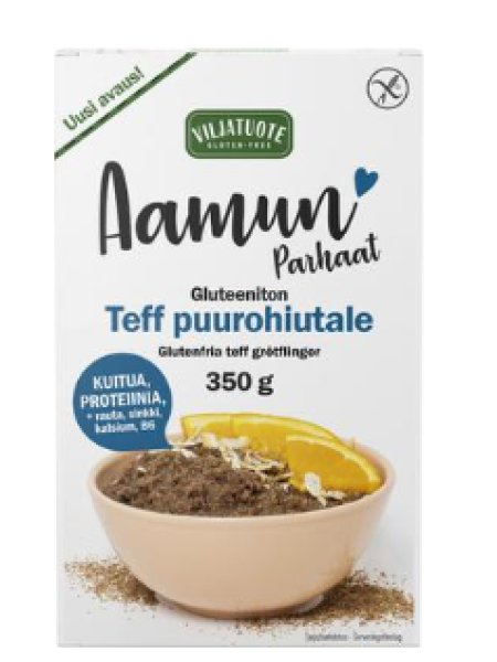 Натуральные безглютеновые хлопья из теффа Virtasalmen Viljatuote Aamun parhaat Gluteeniton teff puurohiutale 350г