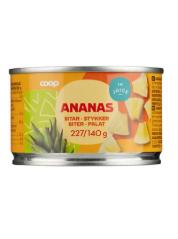 Кусочки ананаса в ананасовом соке Coop ananas 227/140г
