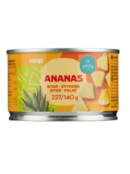 Кусочки ананаса в ананасовом соке Coop ananas 227/140г
