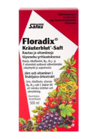 Раствор Salus Blutsaft Floradix железо и витамины в цельном соке травяной экстракт 500 мл