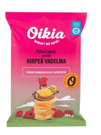 Картофельные чипсы Чипсы Oikia Kirpeä Raspberry summer 180 г с малиной и винным уксусом