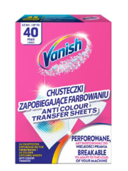 Салфетки для защиты белья от пятен VANISH 20 шт 40 стирок