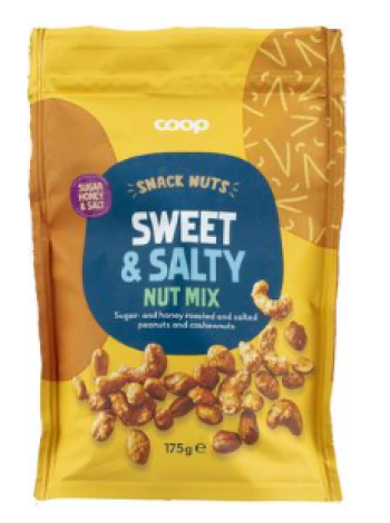 Смесь арахиса и кешью с сахаром, медом и солью Coop Nut Mix sugar/honey & salt 175 г
