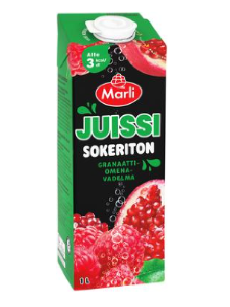 Cок Marli Juissi Sokeriton Granaattiomena-vadelmamehujuoma 1л гранат малина без сахара