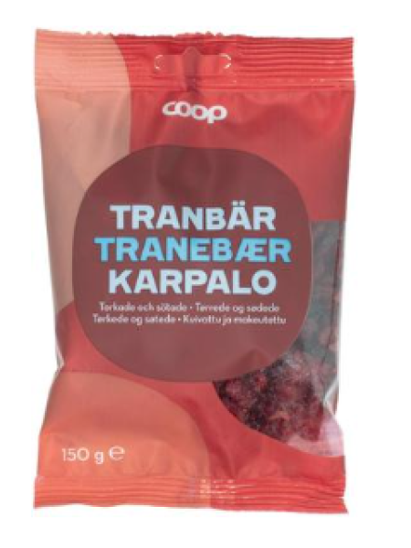 Сушеная подслащенная клюква Coop kuivatut karpalot 150г