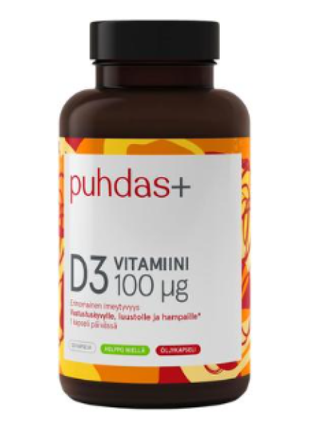 Витамин D в капсулах Puhdas+ D3 100 мкг 120 капсул