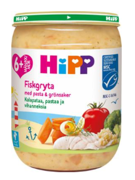 Рыбное рагу, паста и овощи HiPP 190г с 6 месяцев 