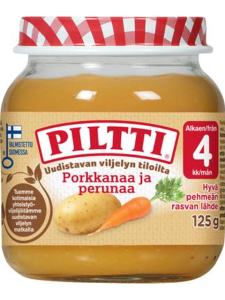 Детское питание Piltti овощное пюре из моркови и картофеля 125 г с 4 месяцев