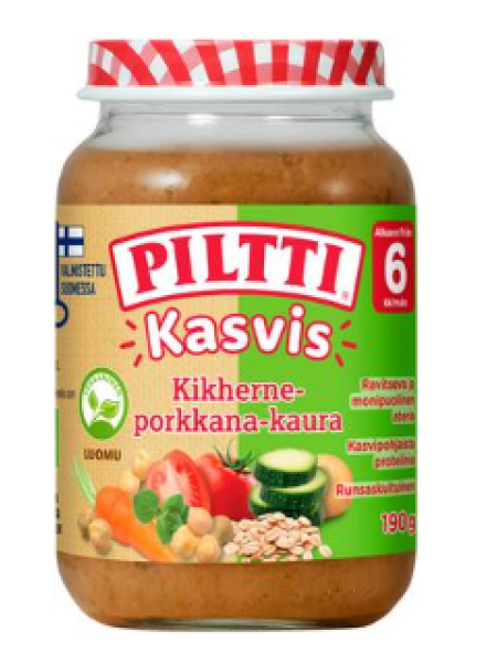 Детское питание Piltti Vegetable 190 г овсянка с нутом и морковью для детей 6 месяцев