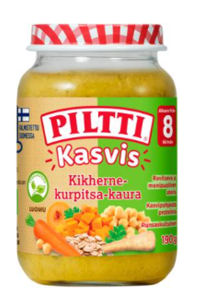Детское питание Piltti Vegetable 190 г с нутом, тыквой и овсом на 8 месяцев