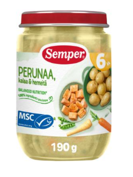 Детское питание Semper 190г для детей с 6 месяцев рыба и горошек