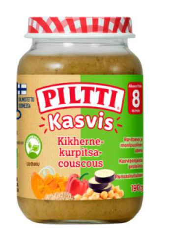 Детское питание с нутом, тыквой и кускусом Piltti Vegetable 190 г для детей 8 месяцев