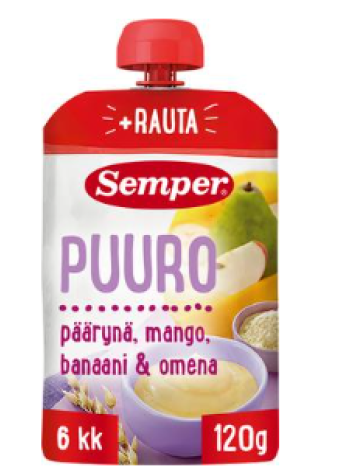 Готовая каша Semper  Puuro Päärynä & Mango 120г груша манго с  6 месяцев