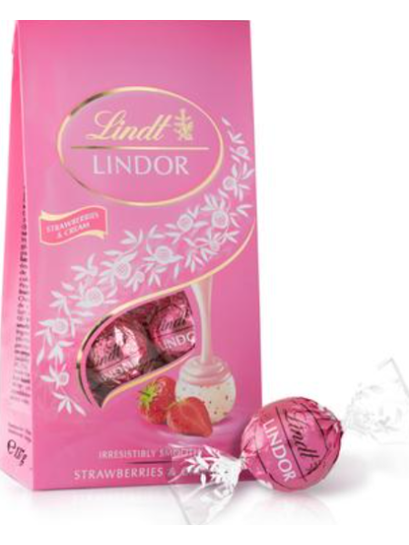 Шарики из белого шоколада с начинкой из клубники и сливок Lindt Lindor 137г