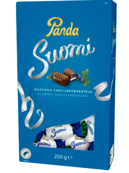 Шоколадные конфеты Panda Suomi mustikka vanilja 250г черника - ваниль