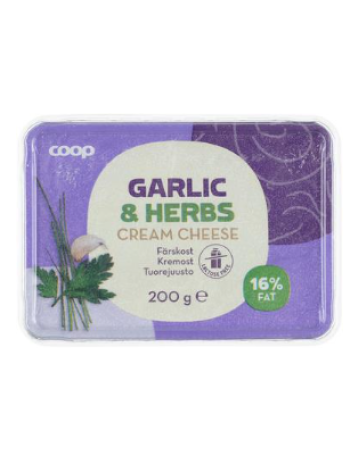 Сыр сливочный Coop Valkosipuli & Yrtit 200г с чесноком и зеленью