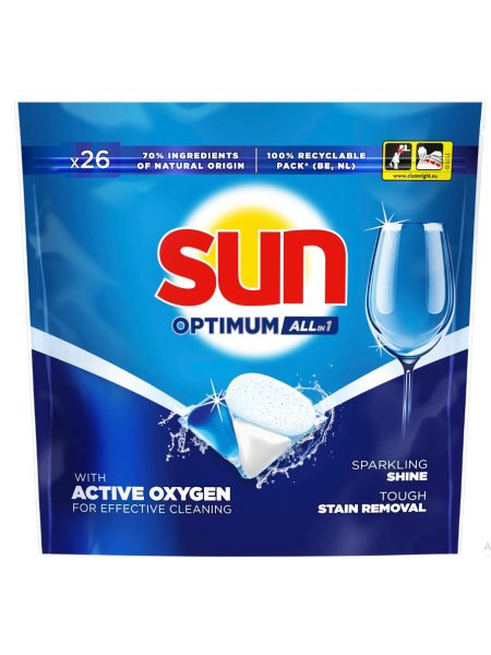 Таблетки для посудомоечной машины Sun Optimum Regular All-in-1 26 шт универсальные