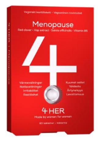 Препарат для женщин в менопаузе без приливов и ночной потливости 4Her Menopause ravintolisä 60 шт