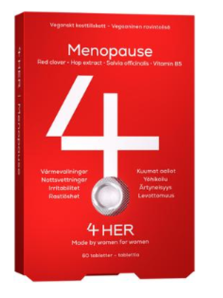 Препарат для женщин в менопаузе без приливов и ночной потливости 4Her Menopause ravintolisä 60 шт