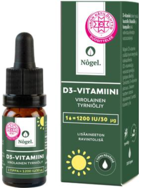 Капли с облепиховым маслом Nogel D3-tipat tyrniöljyllä 1200МЕ, 10 мл 