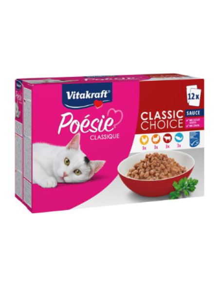 Влажный корм для кошек Vitakraft Poésie Classique 12х85г 3шт курица, 3шт индейка, 3шт говядина, 3шт рыба в соусе 