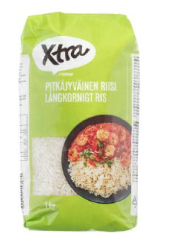 Рис длиннозерный шлифованный Xtra pitkäjyväinen riisi 1 кг 