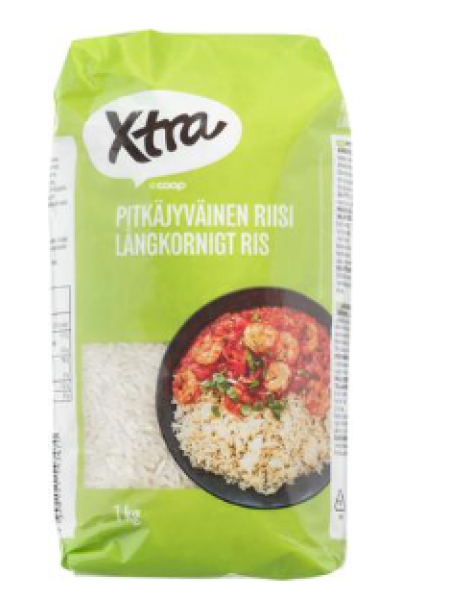 Рис длиннозерный шлифованный Xtra pitkäjyväinen riisi 1 кг