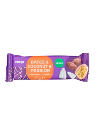 Батончик из фиников, кокоса и маракуйи Coop taateli-kookos-passiohedelmäpatukka 35г