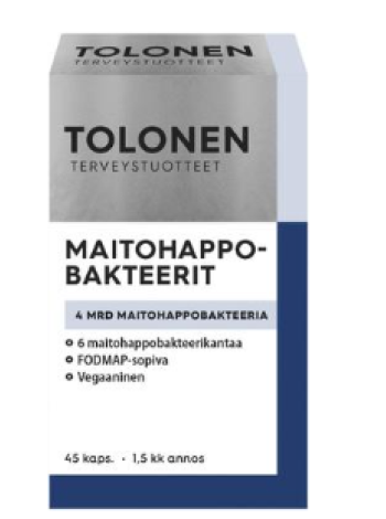 Молочнокислые бактерии Tolonen Maitohappobakteeri 4 mrd 45 капсул