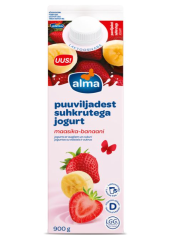 Безлактозный йогурт ALMA puuviljadest suhkrutega 900г клубника банан