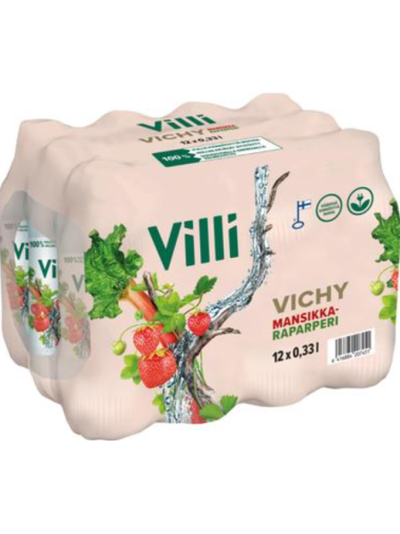 Газированная вода со вкусом клубники и ревеня Villi Vichy mansikka ja raparperi 0,33л х 12шт