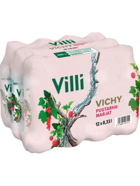 Газированная вода со вкусом малины и красной смородины Villi Vichy Puutarhamarjat 0,33л х 12 шт