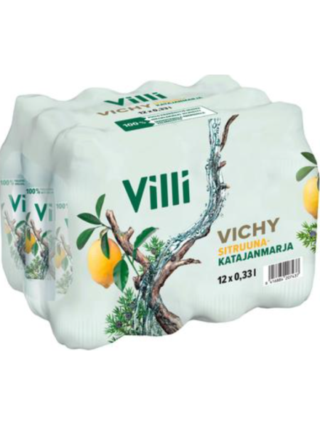 Газированная вода со вкусом лимона и можжевеловых ягод Villi Vichy sitruuna-katajanmarja 0,33л х 12 шт