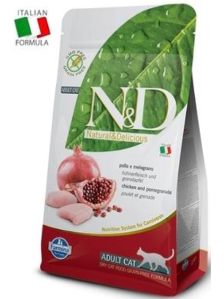 Беззерновой корм для кошек с курицей и гранатом N&D cat chicken 1,5кг 
