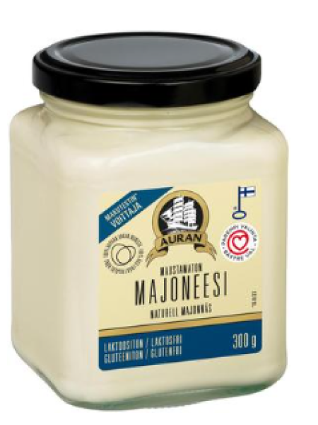 Майонез с мягким вкусом Auran Maustamaton majoneesi 300г в стекле без лактозы глютена и молока
