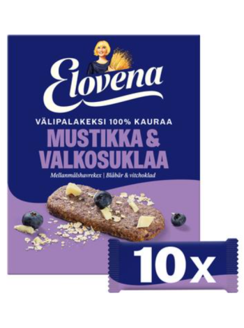 Цельнозерновые батончики Elovena 10х30г черника белый шоколад