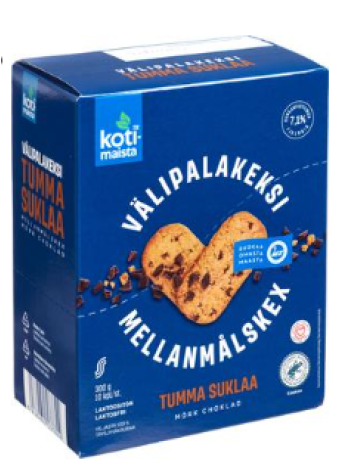 Злаковые батончики Kotimaista Välipalakeksi tumma suklaa 10 x 30г темный шоколад