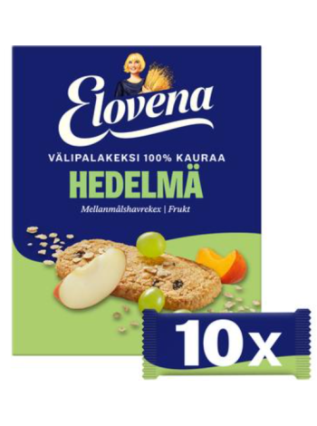 Цельнозерновое печенье Elovena Hedelmä 10х30г абрикос изюм яблоко