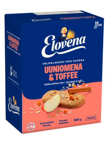 Печенье злаковое Elovena Välipalakeksi Uuniomena-Toffee 10х30г яблоко ириска