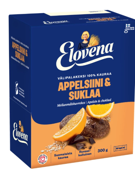 Цельнозерновые батончики Elovena 10x30г апельсин-шоколад